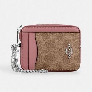 NWT Coach Zip Card Case In Signature Canvas CW883 in dust pink